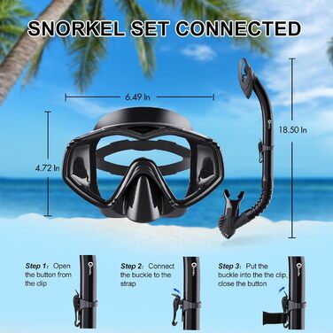 Набір для дорослого підводного плавання з преміальною сухою трубкою та маскою для дайвінгу із загартованого скла, панорамна маска для підводного плавання з кутом огляду 180, захистом від запотівання та протікання, з футляром для перенесення