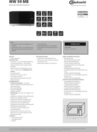 Мікрохвильова піч Bauknecht MW 59 MB / окремо стояча / місце для приготування їжі 25 л / 3D система / автоматичні програми / мікрохвильова піч 800 Вт / кварцовий гриль 900 Вт / функція швидкого старту, чорний
