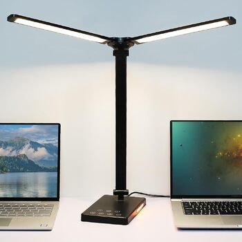 Світлодіодна настільна лампа iVict Dual Arm з нічником, сенсорним керуванням, 5 режимами освітлення, функцією заряджання USB, тайм