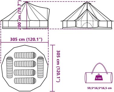 Сімейний намет vidaXL, кемпінговий намет, синій, 6-місний