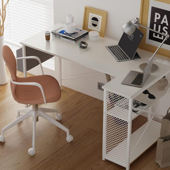 Кутовий стіл, 100/120 x 70 см, L-подібний комп&39ютерний стіл з розеткою, боковими кишенями та підставкою для монітора підходить для офісів, кабінетів та комп&39ютерних кімнат (білий, 120x70x75 см) Білий 120x70x75 см
