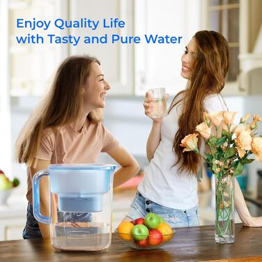 Глечик Waterdrop Lucid Water Filter Pitcher з 190-денним фільтром, 3,5 л, зменшує вміст фтору, хлору тощо, сертифікований NSF, без бісфенолу А, синій (замінний фільтр WD-PF-01A Plus)