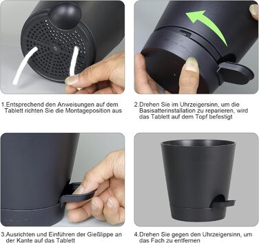 Набір із 6 самополивних квіткових горщиків, 20,3/17,8/16,5/15,2/14/12,7 см, горщики для рослин із системою поливу, кашпо з блюдцем, набір квіткових горщиків, ідеально підходить для кімнатних та балконних садів, чисто чорний колір