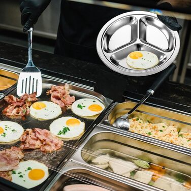 Набір з 3 тарілок з нержавіючої сталі, 24 см, розділені обідні тарілки з 3 секціями, для дітей, дорослих, кемпінгу та контролю порцій