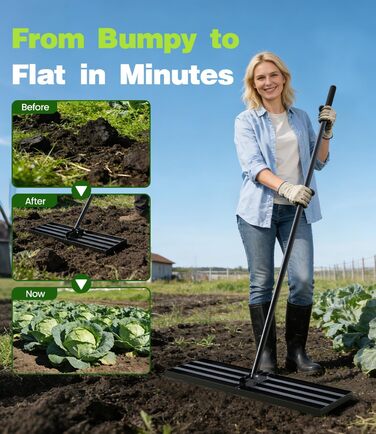 Гребінь-рівняч для газону 2-в-1 аератор та розкидач піску Покриття порошковою фарбою для захисту від іржі 204x76x25 см Ідеально підходить для саду, гольф-поля та ландшафтного дизайну