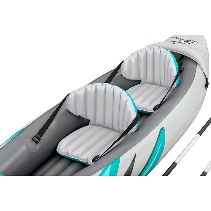 Каяк Hydro-Force Rapid Elite для 2 осіб Надувний човен з ручним насосом, веслами, сидіннями, ластами та сумкою для зберігання, двомісний Graue Sitze