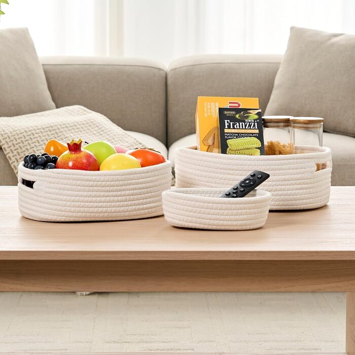 Кошик для зберігання Sagittar, набір із 7 предметів, виготовлений з бавовняної тканини ручного в&39язання, органайзер для одягу та іншого, плетений кошик з бавовняної мотузки для дитячої кімнати та вітальні, білий, 7 предметів