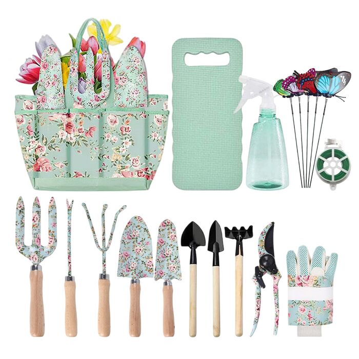 Набір садових інструментів Gartenwerkzeug, 19 предметів, з сумкою для перенесення лопата, граблі, секатор. Якісний подарунок для жінок та садівників, аксесуари для догляду за садом.