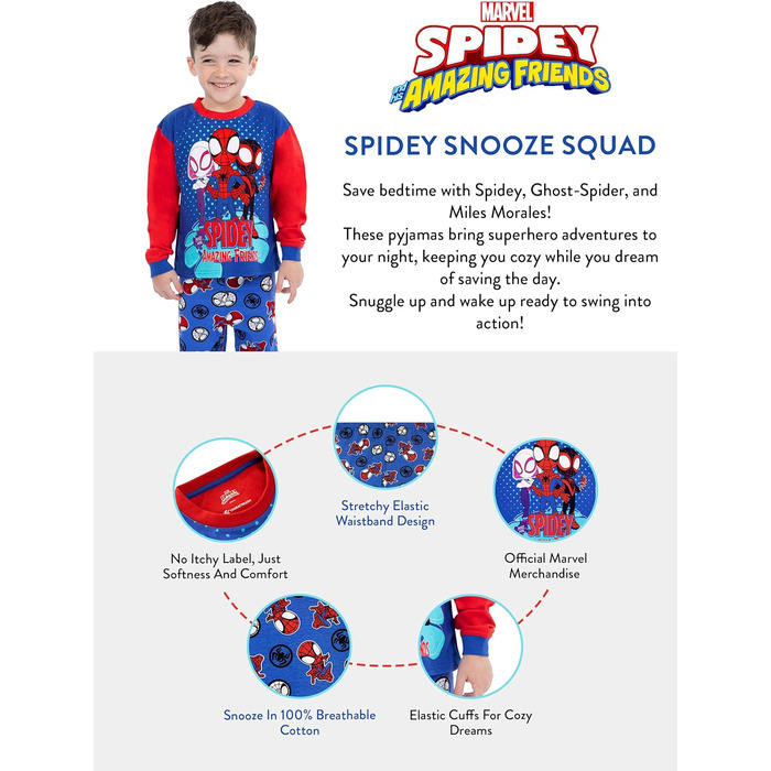 Піжами Marvel Boys Spiderman з довгими рукавами для дітей, 116 синіх