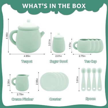 Дитячий набір для чаювання Веселий чайний вечір, силіконовий посуд для ігрової кухні, 15 предметів. Розвиваючий ігровий набір для дівчаток та хлопчиків, сприяє фантазії та навчанню, чудовий подарунок для дітей від 3 до 5 років, зелений колір.