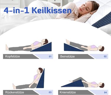 Універсальна клиноподібна подушка INFANZIA для ліжка та дивана - подушка для читання з піни з ефектом пам&39яті - ергономічна клиноподібна подушка для ліжка від рефлюксного апное сну, ідеальна подушка для спини для підтримки спини під час гри (білий/синій