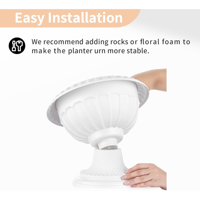 Елементна підставка для квітів для рослин, декоративна пластикова урна, висота 26 см, висока пластикова підставка для рослин, для дому та саду, ганку, дверної тераси, прикраси для балкону, біла, висота 2 x 26 см, 2-