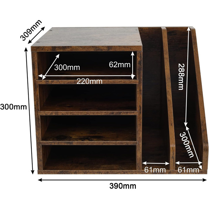 Відділень Дерев'яний органайзер для офісного столу формату A4 Тримач для документів Лоток для файлів Тримач для журналів Лоток для листів Органайзер для паперових журналів, коричневий, 6