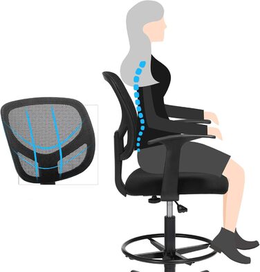 Робоче крісло SONGMICS, офісне крісло, висота сидіння 55-75 см, високе поворотне крісло з регульованою підставкою для ніг, вантажопідйомність 120 кг, чорне OBN25BK чорного кольору, сучасний дизайн