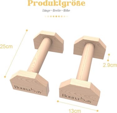 Бруси Parallettes, стійки для віджимань, стійки на руках, віджимань на планці, калістеніки, силових тренувань, паралельні бруси (30 x 13 x 9 см), колір дерева, 25 см