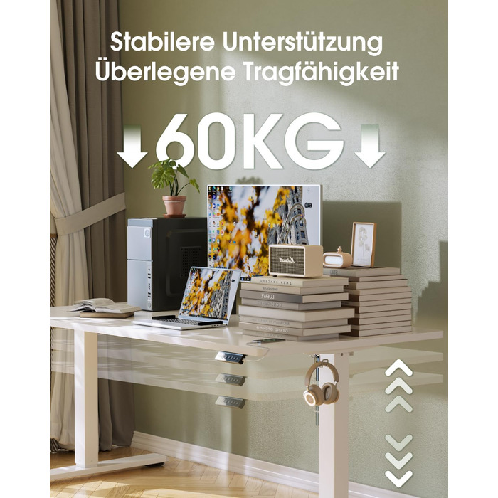 Стіл Flamaker з регульованою висотою, повна стільниця 160 x 60 см, стіл з електричним регулюванням висоти з пам&39яттю, ігровий стіл з нагадуванням про сидячий режим та зарядкою через USB (білий) Білий 160 x 60 см