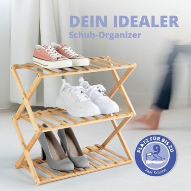 Бамбукова полиця Lumaland, 3 яруси, складна Бамбуковий органайзер ідеально підходить як полиця для взуття, у ванній кімнаті та на кухні Полиця для декоративних предметів компактна та не потребує складання 50 x 25 x 46 см, 3 яруси (50 x 25 x 46 см)