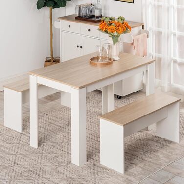 Обідній стіл, дерев&39яний обідній стіл для кухні, мінімалістичний дизайн, обідній стіл на 4 персони, 120x70x75см, дуб та білий, ніжка столу 120x70см дубово-біла