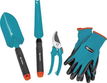 Набір садових інструментів Gardena, метал/пластик, чорний/червоний/зелений/сріблястий/бірюзовий, 5 предметів