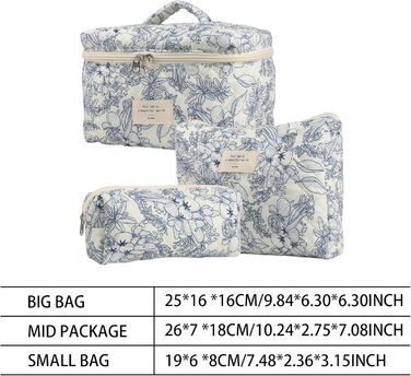 Набір косметичок жіночих, Дорожня косметичка з 3 частин з квітковим візерунком, Туалетна сумка Туалетна сумка з бавовни, Організат