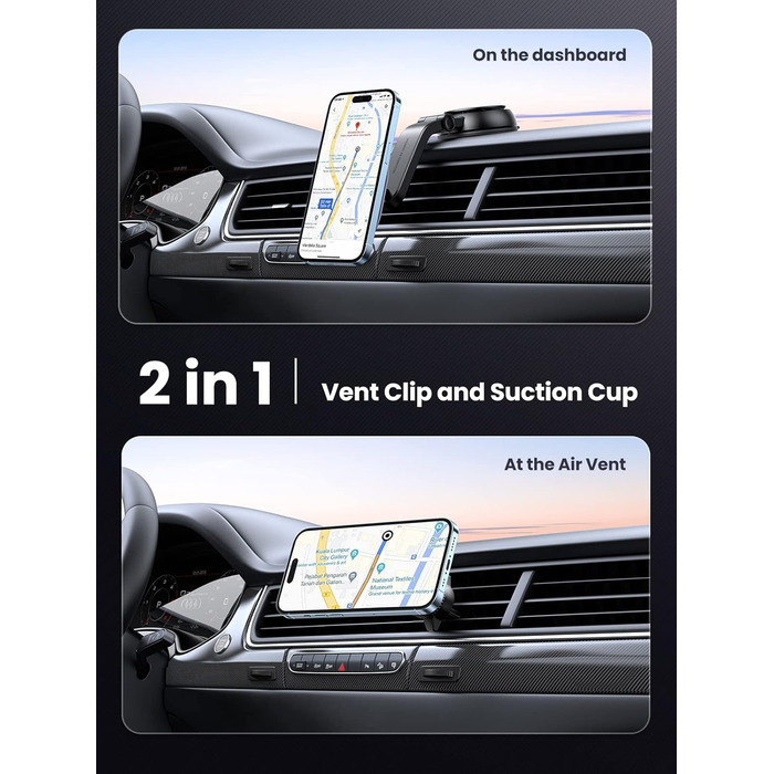 Автомобільний тримач для мобільних телефонів UGREEN 2 в 1 з функцією зарядки Магнітний бездротовий автомобільний зарядний пристрій