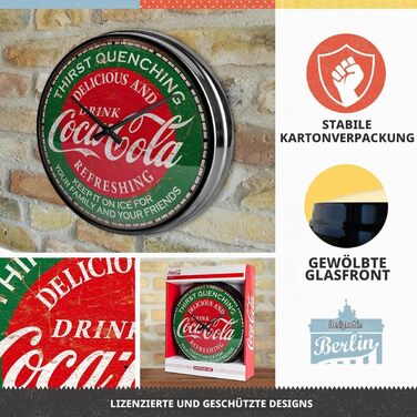 Ретро-настінний годинник Nostalgic-Art, Ø 31 см, Coca-Cola Thirst Quenching Green ідея подарунка для фанатів Coke, оригінальний ліцензійний продукт (OLP), великий кухонний годинник у вінтажному дизайні