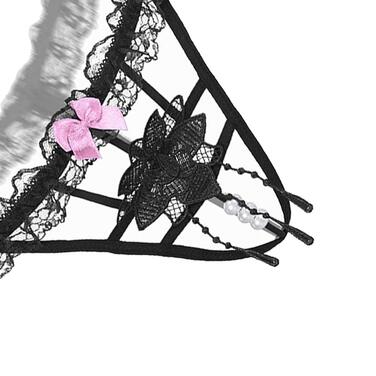 Набір із 6 жіночих стрінгів з відкритою промежиною з перлинами, квітами та отворами, чорні мереживні сексуальні стрінги, білизна з відкритою промежиною, стрінги, стрінги, V-подібні стрінги (6 моделей)