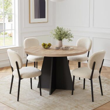 Круглий кухонний стіл MSFE 100 см, круглий дерев&39яний обідній стіл для 4 осіб, обідній стіл у ретро-індустріальному стилі з чорною стійкою хрестоподібною дерев&39яною основою для їдальні, кухні, вітальні, 100*100*75 см