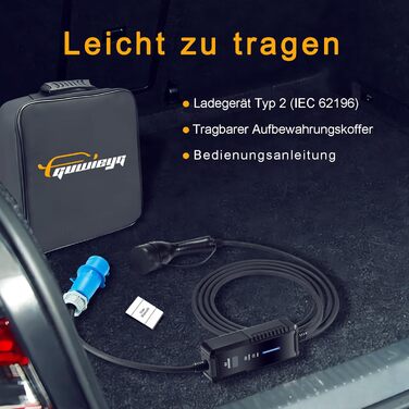Зарядний кабель GUWIEYG Type 2 CEE 7.2kW, 5M, IEC 62196 Портативний зарядний пристрій для електромобілів з сумкою для перенесення,