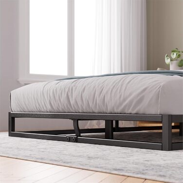 Каркас ліжка Zinus Joseph 140x200 см - Металеве ліжко 140x200 з дерев&39яною рейковою основою - Низький дизайн 15 см - Компактне пакування та легке складання - Чорний колір 140x200 см, висота 15 см