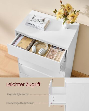 Комод VASAGLE з 5 шухлядами, комод, шафа з шухлядами, комод для білизни, для спальні, 40 x 60 x 97,4 см, колекція Modern Kailyn, білий LTS605WE01, 5 шухляд (60Ш см)