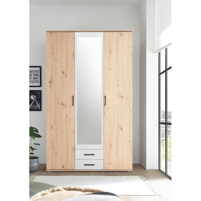 Елегантна шафа Chicago з великим простором для зберігання - Універсальна шафа з розсувними дверима в обробці з дуба Artisan з білими акцентами - 120 x 197 x 54 см (Ш/В/Г) 120 x 197 x 54 см Дуб Artisan / Білий