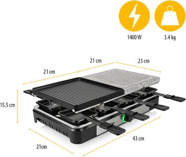 Раклет антипригарне покриття, світловий індикатор, функція гриля чорний, камінь, 2747