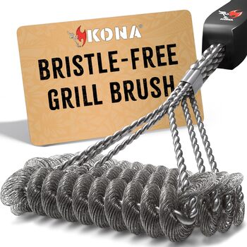 Щітка для гриля Kona Safe/Clean, безщетинкова, зі 100 нержавіючої сталі, безпечна для порцеляни, кераміки, сталі та чавуну, чорна