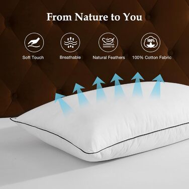 Пухові подушки DWR 40x80 см, комплект з 2 шт. , пір&39яні подушки з 3-камерним наповнювачем - розкішні подушки з гусячого пера та 100 органічна бавовняна тканина, надзвичайно комфортні, м&39які та підтримуючі, подушки 40x80 см, білі 40x80 см (2 шт.)