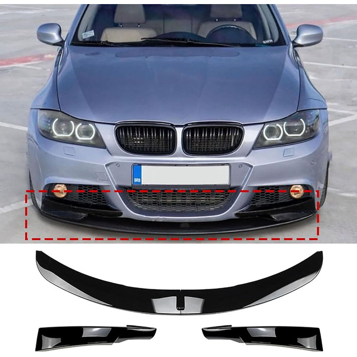 Спойлер переднього спойлера для BM-W 3 Series E90 E91 LCI M Sport 2009-2012, Спойлер переднього бампера автомобіля Canards Губа Передній Нижній Бампер Протектор Самоклеючий Передній спойлер Губа