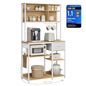 Кухонна полиця VASAGLE з розетками, окремостояча полиця, 40 x 100 x 180,4 см, полиця для випічки, регульовані полиці, шухляда для тканини, 12 гачків, кухня, Золотий дуб-хмарно білий KKS027Y02 40Г x 100Ш см Золотий дуб хмарно білий