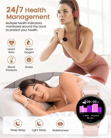 Жіночий круглий смарт-годинник, фітнес-годинник з функцією телефону, 24-годинний монітор серцевого ритму, відстеження SpO2, відстеження менструального циклу, понад 120 спортивних режимів, відстеження сну, водонепроникність IP68, крокомір, сумісний з iOS/A