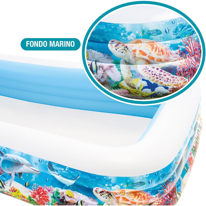 Надувний басейн для плавання з рибками, вініл, різнокольоровий, 305x183x56 см, білий, 58485NP -