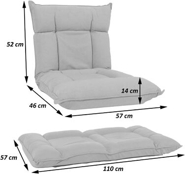 Підлогове крісло Mendler HWC-N44, Крісло-відкидка, підлогова подушка, диван-ліжко, 6 положень відкидання, міцний оксамитовий каркас - світло-сірий