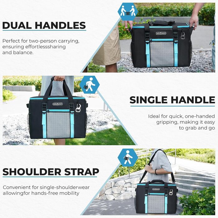 Велика сумка-холодильник 50 л, складна сумка-холодильник на 80 банок, складна/герметична з відкривачкою, велика сумка/холодильник для пікніка для кемпінгу, пляжу, пікніків, сімейних прогулянок на 4 особи, чорна