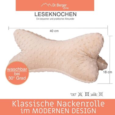 Подушка для шиї Dr. Berger Reading Bone для читання 40x18 см, дизайн Minky - 380 г бавовна, надзвичайно пухнаста - Ергономічна подушка для шиї для релаксації, комфортного читання, перегляду телевізора, подорожей, природи 40 x 18 см натуральний колір