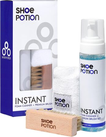 Очищувач для взуття Shoe Potion Foam Shoe Cleaner попередньо змішаний для максимального очищення та кондиціонування всіх матеріалів взуття включає високоякісну щітку зі свинячої шерсті вдосконалений рушник з мікрофібри