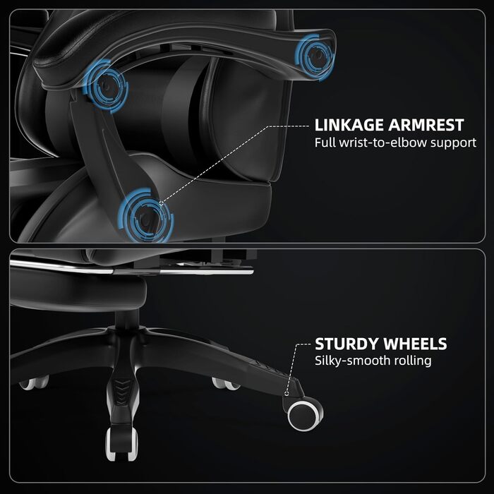 Ігрове крісло Invoker, ергономічне ігрове крісло, комп&39ютерне офісне крісло з підставкою для ніг, регульована спинка 90-135, поворотне крісло для ПК на 360, чорне