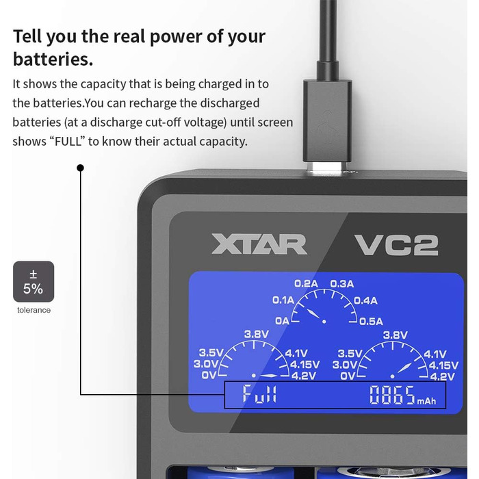 Зарядний пристрій Xtar VC серії VC2 VC2 Plus VC4, USB, РК-дисплей, одночасно заряджає літій-іонні та нікель-металгідридні акумулятори VC2