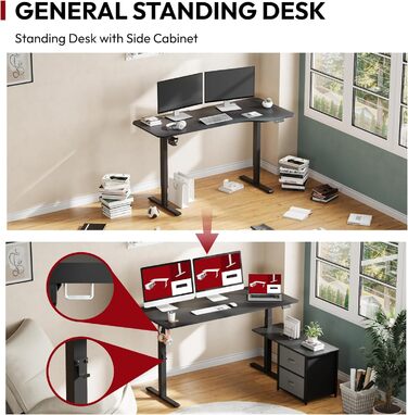 Письмовий стіл з регульованою висотою, електричне регулювання висоти, L-подібний, з шухлядами та відділенням для зберігання, двосторонній, ергономічний стіл для роботи сидячи та стоячи, 160 x 70 см, чорний