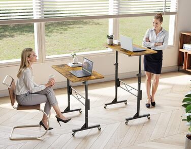 Стіл з регульованою висотою та коліщатками, комп&39ютерний стіл, стіл з регульованою висотою для використання як килимок для ходьби/бігова доріжка вдома, невеликий комп&39ютерний стіл для домашнього офісу, 80 x 40 см, вінтажний коричневий. (Вінтажний кори