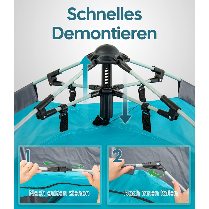 Пляжний намет для 2-4 осіб, розкладний пляжний намет, захист від сонця UPF 50, водонепроникний для сімей, для пляжу, кемпінгу, саду, синій