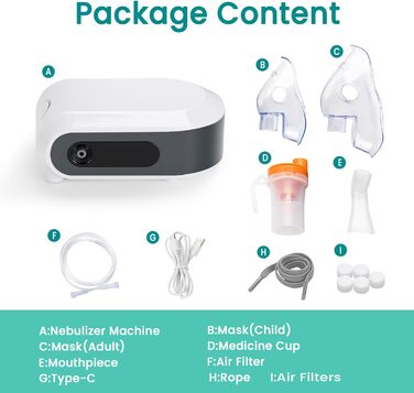 Інгалятор для дорослих, світлодіодний цифровий дисплей інгалятор дитячий, компресорний небулайзер портативний з функцією таймера інгалятор дорослий дитячий ефективний при респіраторних захворюваннях в домашніх умовах сірий