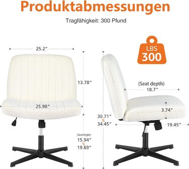 Офісне крісло Sweetcrispy без підлокітників, стілець для столу з плюшевим оксамитом, крісло для читання з ширшою подушкою для сидіння зі схрещеними ногами, регульована висота, поворотне крісло на 360 для дому, бежевий оксамит